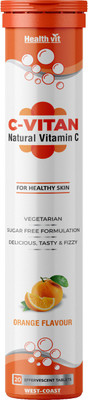 HealthVit C-Vitan Natural Vitamin C 1000mg - 20 Effervescent Tablets Orange Flavour(20 No)