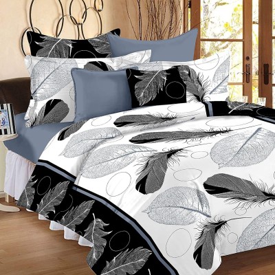 Falcons 250 TC Microfiber Queen Printed Flat Bedsheet(Pack of 1, WHITE BLACK)