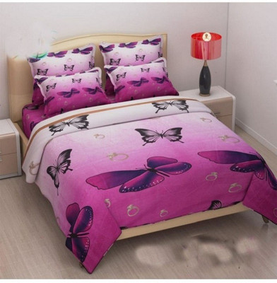deepak impex 140 TC Cotton Double 3D Printed Flat Bedsheet(Pack of 1, Purple)