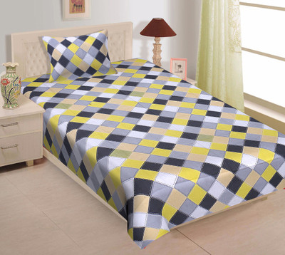 Home@shop 160 TC Cotton Single Printed Flat Bedsheet(Pack of 1, Grey)