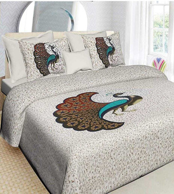 PVB 180 TC Cotton Double 3D Printed Flat Bedsheet(Pack of 1, White)