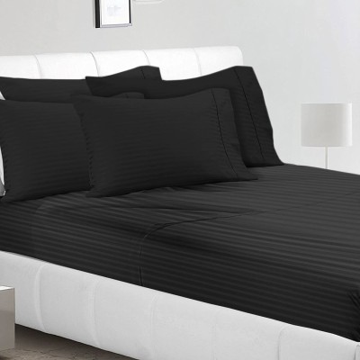 TIB 210 TC Cotton King Striped Fitted (Elastic) Bedsheet(Pack of 1, Black)