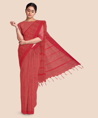 Look And Adorn Woven Daily Wear Pure Cotton Saree(Red)