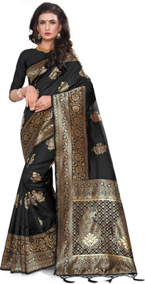 panchaamrit Woven, Solid/Plain Banarasi Silk Blend, Art Silk Saree(Black)