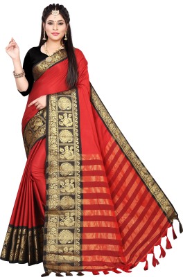 SVB Sarees Woven Banarasi Art Silk, Cotton Silk Saree(Red)