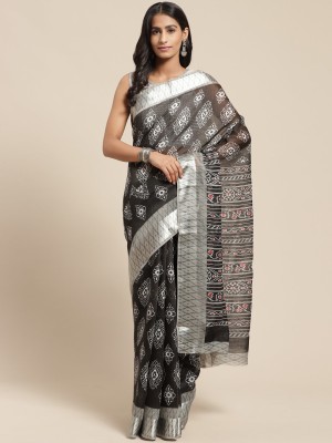 vaamsi Printed Daily Wear Cotton Blend Saree(Black)