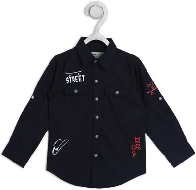 Gini Jony Boys Woven Casual Dark Blue Shirt