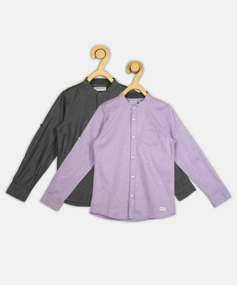 PROVOGUE Boys Solid Casual Purple, Grey Shirt(Pack of 2)