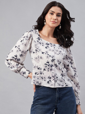 RARE Women Printed Casual White Shirt