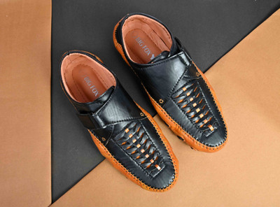 BIG FOX Perforated 1 Roman Men Sandals(Black , 6)