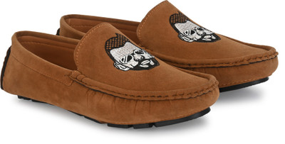 BIG FOX Color Block Synthetic Suede Loafers For Men(Tan , 8)