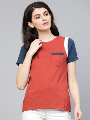 Roadster Colorblock Women Round Neck Multicolor T-Shirt