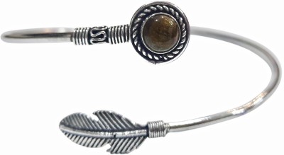 Shubhanjali Tiger Eye Feather Kada Anklet for Women Round Stretchable Free Size Oxidised German Golden Natural Stone Silver Plated Payal/Anklet Bangles Unisex Leg Foot Jewellery Reiki Crystal Healing Alloy, Crystal Anklet