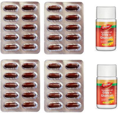 Dabur Stresscom Ashwagandha 120 Caps (10 caps X 4 strips) WITH 2 Giloy Ki Ghanvati (samshamani vati)(Pack of 6, 120)