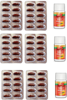 Dabur Stresscom Ashwagandha 120 Caps (10 caps X 6 strips) WITH 3 Giloy Ki Ghanvati (samshamani vati)(Pack of 9, 180)