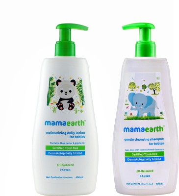 MamaEarth Moisturizing Daily Lotion For Babies 400 ml + Gentle Cleansing Shampoo For Babies 400 ml(White)