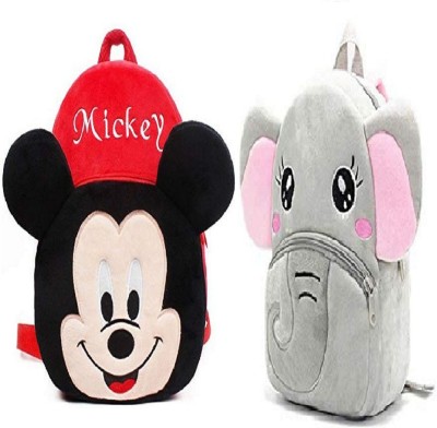 Lychee Bags Combo of Velvet Printed Kids School Bags Mickey And Elephent 10 L Backpack(Grey, Red)