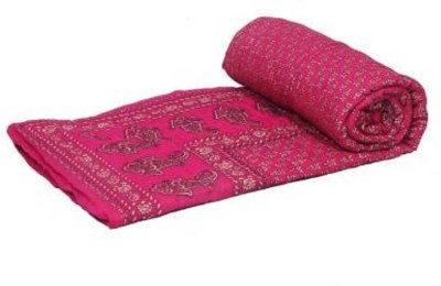 KUSHLCREATION Printed Double Quilt for  Mild Winter(Cotton, Pink)