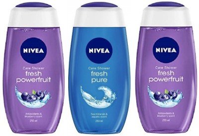 NIVEA Powerfruit(2Pcs) + Pure(1Pcs) Shower Gel 3Pcs BJ3026(3 x 250 ml)