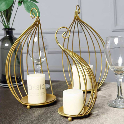 Flipkart SmartBuy Hanging Bird Cage Iron Candle Holder(Gold, Pack of 3)
