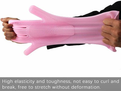 Ashlesha iStore Magic rubber Silicone Dish Washing Gloves, Silicon Cleaning Gloves, Silicon Hand Gloves for Kitchen Dishwashing and Pet Grooming, Great for Washing Dish, Car, Bathroom (Pink) Wet Glove Set(Free Size Pack of 2)