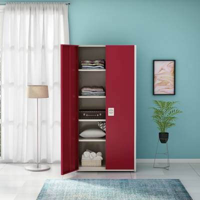 Godrej Interio Platina Metal Almirah  (Finish Color - Bond White &amp; Textured Carmine Red, Knock Down)