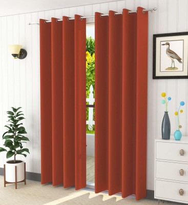 HOMECRUST 245 cm (8 ft) Silk Room Darkening Door Curtain (Pack Of 2)(Plain, Rust)