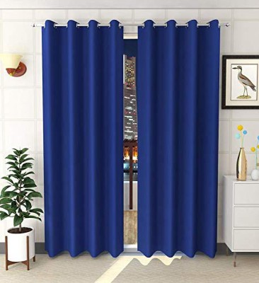 fiona creations 180 cm (6 ft) Silk, Polyester Blackout Window Curtain (Pack Of 2)(Plain, Blue)