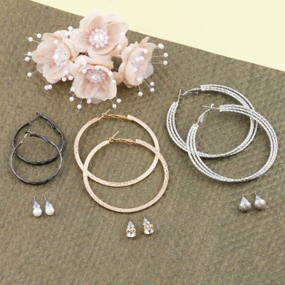 SILVER SHINE Silver Shine Stylish Fashion Earring Combo 3 Bali With 3 Studs Set For Women Girls Alloy Hoop Earring