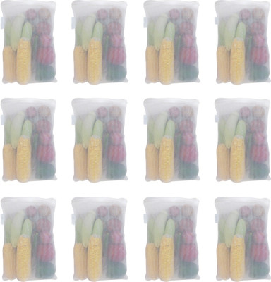 PrettyKrafts mesh Reusable Fridge Storage Bag for Fruits & Vegetables-Set of 12 (Double Layered Mesh)- White Pack of 12 Grocery Bags(White)