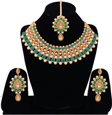 Darsha Collections Alloy Gold-plated Green Jewellery Set(Pack of 1)