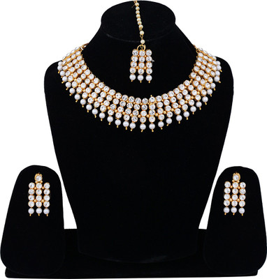 Darsha Collections Alloy Gold-plated White Jewellery Set(Pack of 1)