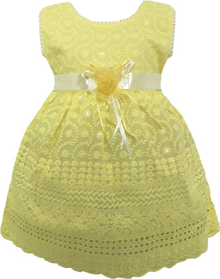 LITTLE PANDA Indi Midi/Knee Length Casual Dress(Yellow, Sleeveless)