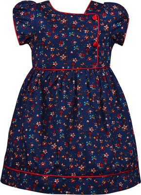 Wishkaro Baby Girls Midi/Knee Length Casual Dress(Dark Blue, Short Sleeve)