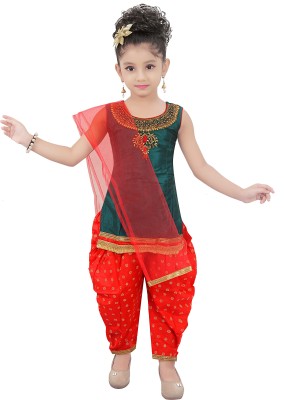 AM Creation Girls Festive & Party, Wedding Kurta and Patiala Set(Maroon Pack of 1)