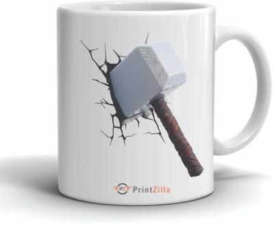 PrintZilla Thor Hammer 3D Printed White Coffee Ceramic Coffee Mug(325 ml)