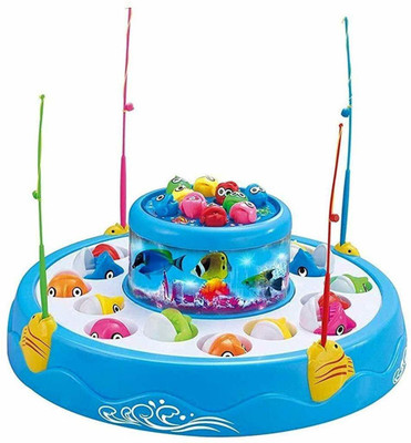 Aarohi Collections Fishing Fish-Catching Game with 26 Pieces Fishes, 2 Rotary Ponds and 4 Pods with Music and Light Function (Multicolour)(Multicolor)