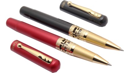 Ledos Set Of 2 - Stylish Dikawen Insight Rollerball Pen Unique Metal Body Shine Red & Black Ball Pen(Pack of 2, Blue)