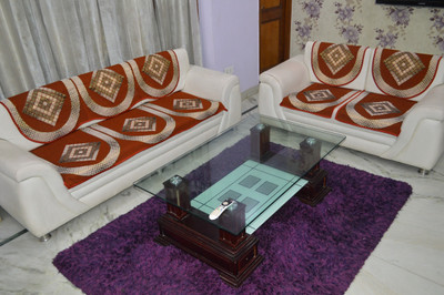 House Attire Polycotton Geometric 3+2 Seater Sofa Cover(Orange Pack of 6)