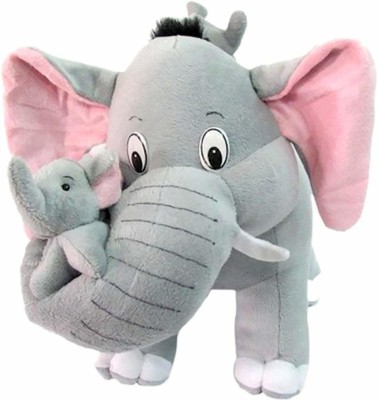 RAJESHTHANI Stuffed Spongy Huggable Soft Mother Elephant with Tow Babies -36 cm (Grey)  - 36 cm(Grey)