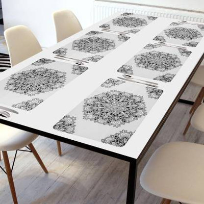Dakshya Industries Rectangular Pack of 6 Table Placemat(Black, White, PVC)