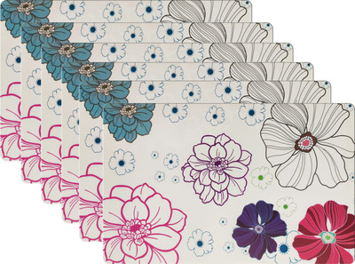 DPA Collection Rectangular Pack of 6 Table Placemat(White, Multicolor, PVC)