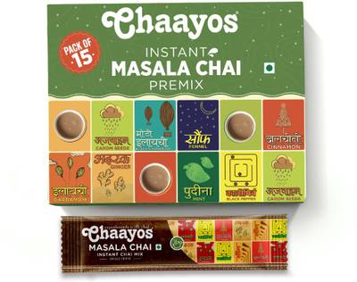 Chaayos Masala Flavour (Black Pepper, Cardamom, Cinnamon, Ginger, Cloves, Fennel) Instant Tea Premix (15 Sachets) Instant Tea Box  (330 g)