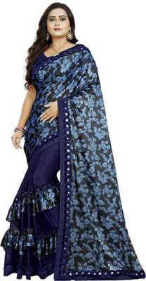 RADHEY Printed, Floral Print Bollywood Lycra Blend Saree(Blue)