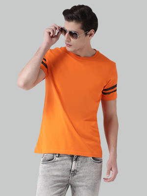 Trends Tower Self Design Men Round Neck Orange T-Shirt