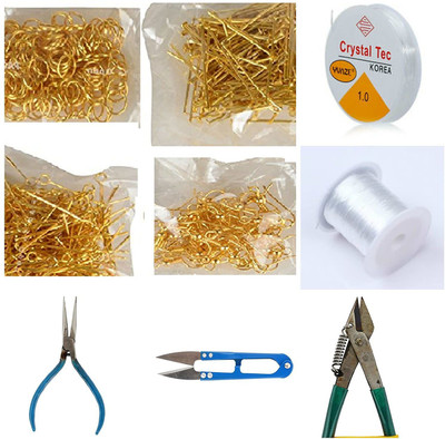 Crafto Combo Set (9 Items)- Includes Beading Wires, Tools, findings, Craft Cutter (Golden)