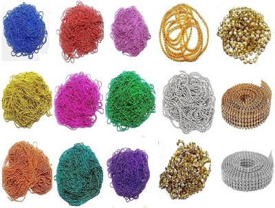 Crafto Quilling And Jewellery Making Acessories Ball/Pearl/Stone Chain 2Mm (2 Meter Each) (15 Items) Combo Set of Multicolor Chains