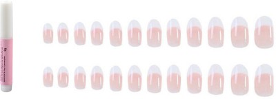 Charmy French Oval Nails with Glue Natural Pink(Pack of 24)