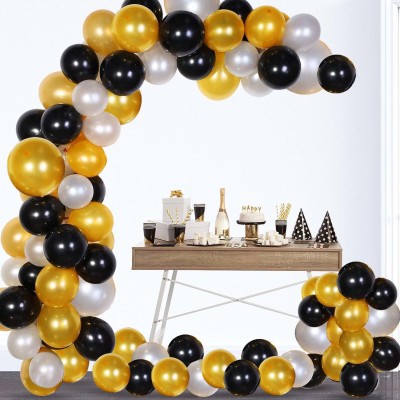 Sharda Ent Solid Black , Gold & White Metallic Balloon(Black, White, Gold, Pack of 51)