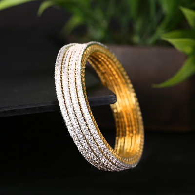 YELLOW CHIMES Copper Crystal Gold-plated Bangle Set(Pack of 4)